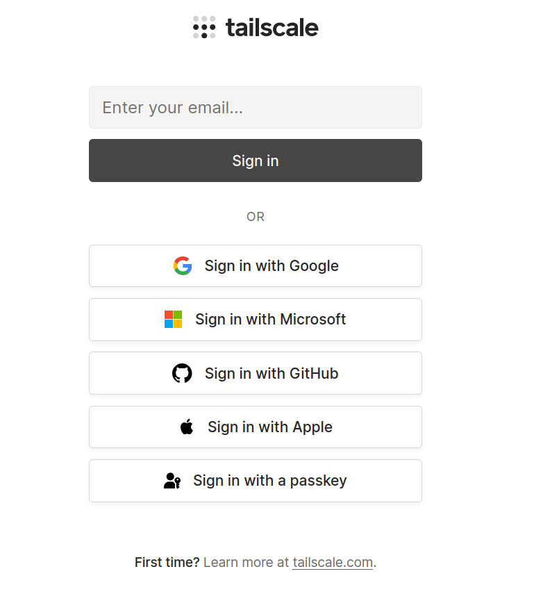 A screenshot of the tailscale login screen, showing mostly socials