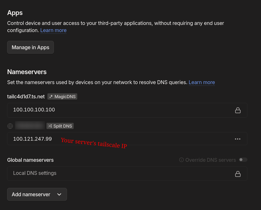 A screenshot of the Admin console and the split DNS function